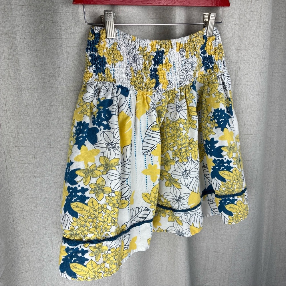 MNG Soft Yellow Botanical Flowy Skirt M Smocked Charming Milkmaid Retro Indie